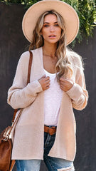 Beige Waffle Knit Open Front Cardigan