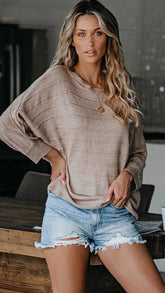 Khaki Batwing Knit Top