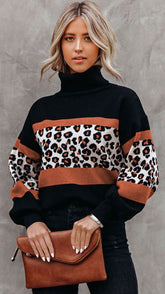 Black Leopard Print Knit Sweater