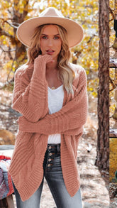 Coral Open Front Knit Cardigan