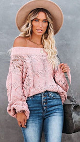 Blush Off Shoulder Cable Knit Sweater