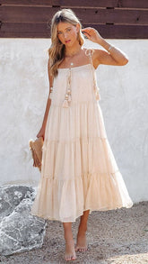 Beige Babydoll Slip Midi Dress
