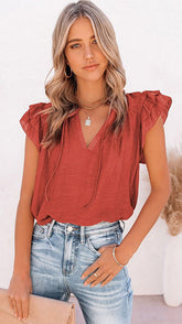 Rusty Red Layered Sleeves Top