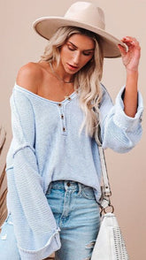 Pastel Blue Buttoned Knit Sweater