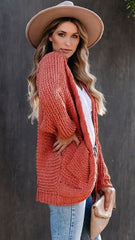 Orange Batwing Cable Knit Cardigan