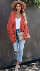 Orange Batwing Cable Knit Cardigan