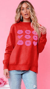 Red Lips Print Knit Sweater