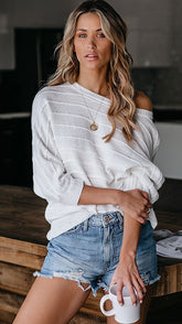 White Batwing Knit Top