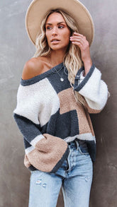 Navy Color Block Knit Sweater