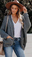 Grey Batwing Cable Knit Cardigan