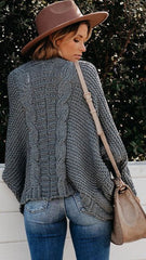 Grey Batwing Cable Knit Cardigan