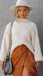 Cream Cable Knit High Neck Sweater