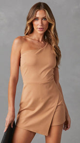 Khaki One Shoulder Mini Dress