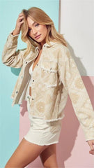 Khaki Geo Print Denim Jacket