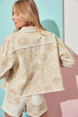 Khaki Geo Print Denim Jacket