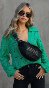 Green Crochet Knit Pullover Top