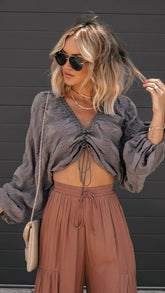 Charcoal Long Sleeves Crop Top
