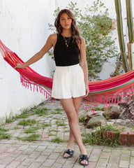 White Pleated Waist Shorts
