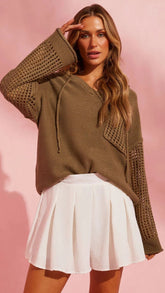 Olive Green Crochet Knit Sweater