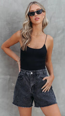 Black Raw Edge Denim Shorts