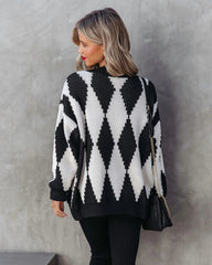 Black White Argyle Print Cardigan
