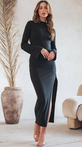 Black Long Sleeves Midi Dress