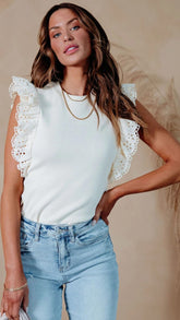 White Flutter Sleeves Top