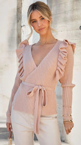 Girly Ribbed Knit Wrap Sweater