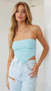 Light Blue Strapless Crop Top