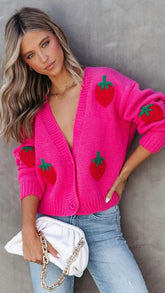 Pink Strawberry Buttoned Cardigan