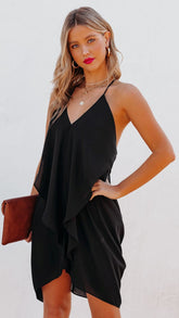 Black Drapery Halter Dress