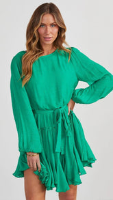 Green Long Sleeves Mini Dress