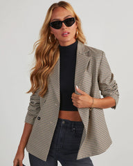 Khaki Plaid Notched Lapel Blazer