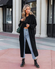 Black Ribbed Knit Long Cardigan