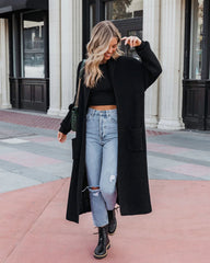 Black Ribbed Knit Long Cardigan
