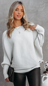 Light Grey Ribbed Knit Sweater