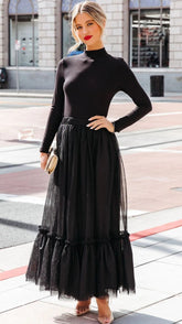 Black Mesh Tulle Maxi Skirt