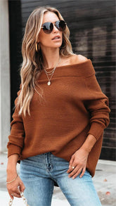 Brown Drop Shoulder Knit Sweater