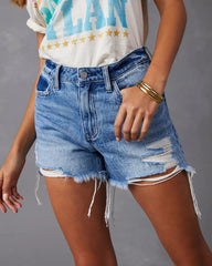 Royal Blue Destroyed Denim Shorts