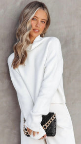 White Turtleneck Knit Sweater