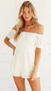 White Off Shoulder Rompers