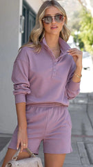 Purple Sweatshirt and Shorts Matching Sets