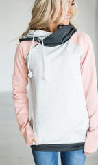 Pink Block Zipper Hoodie Sweatshirt