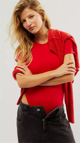 Red Short Sleeves Bodysuit