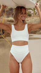 White Solid Tank Bikini Sets