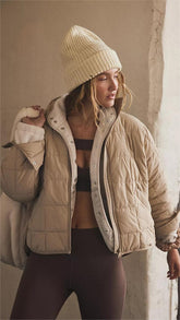 Beige Solid Quilted Puffer Jacket