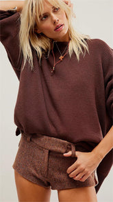 Brown Ribbed Knit Sweater