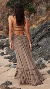 Brown Open Back Maxi Dress