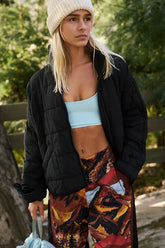 Black Solid Quilted Puffer Jacket