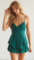 Green Surplice Sleeveless Rompers